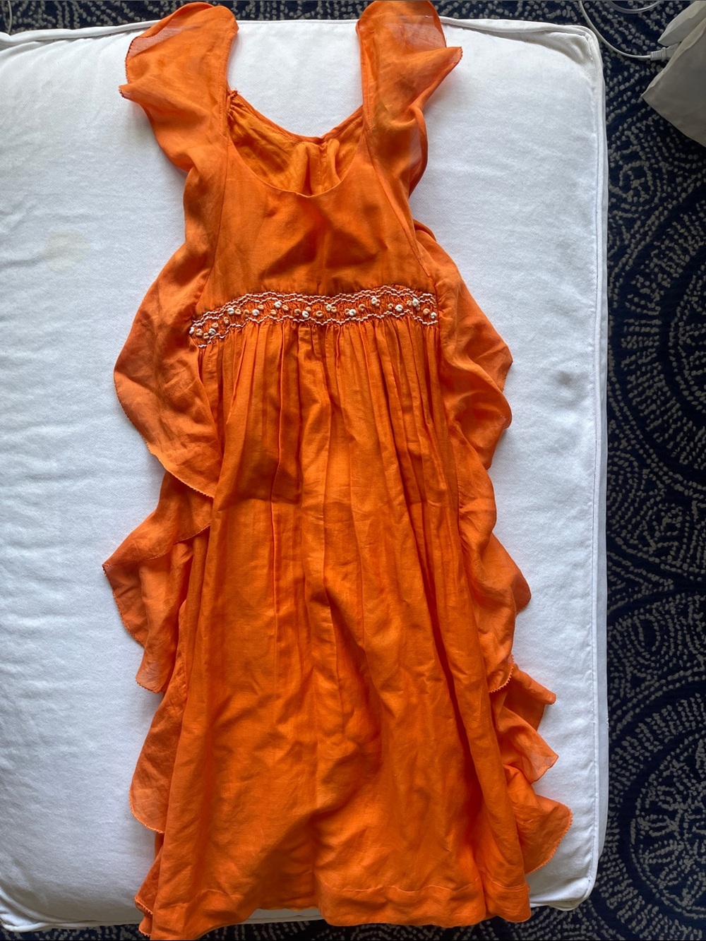 Velveteen Girls Size 10 Orange Ruffle Sundress with Embroidered Waist